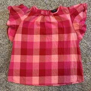 Kate Spade New York pink plaid Picnic woven flutter Sleeve Top size medium